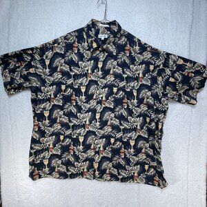 Pierre Cardin Mens Sz 3XLT Tall Black Hawaiian Beer Short Sleeve Shirt